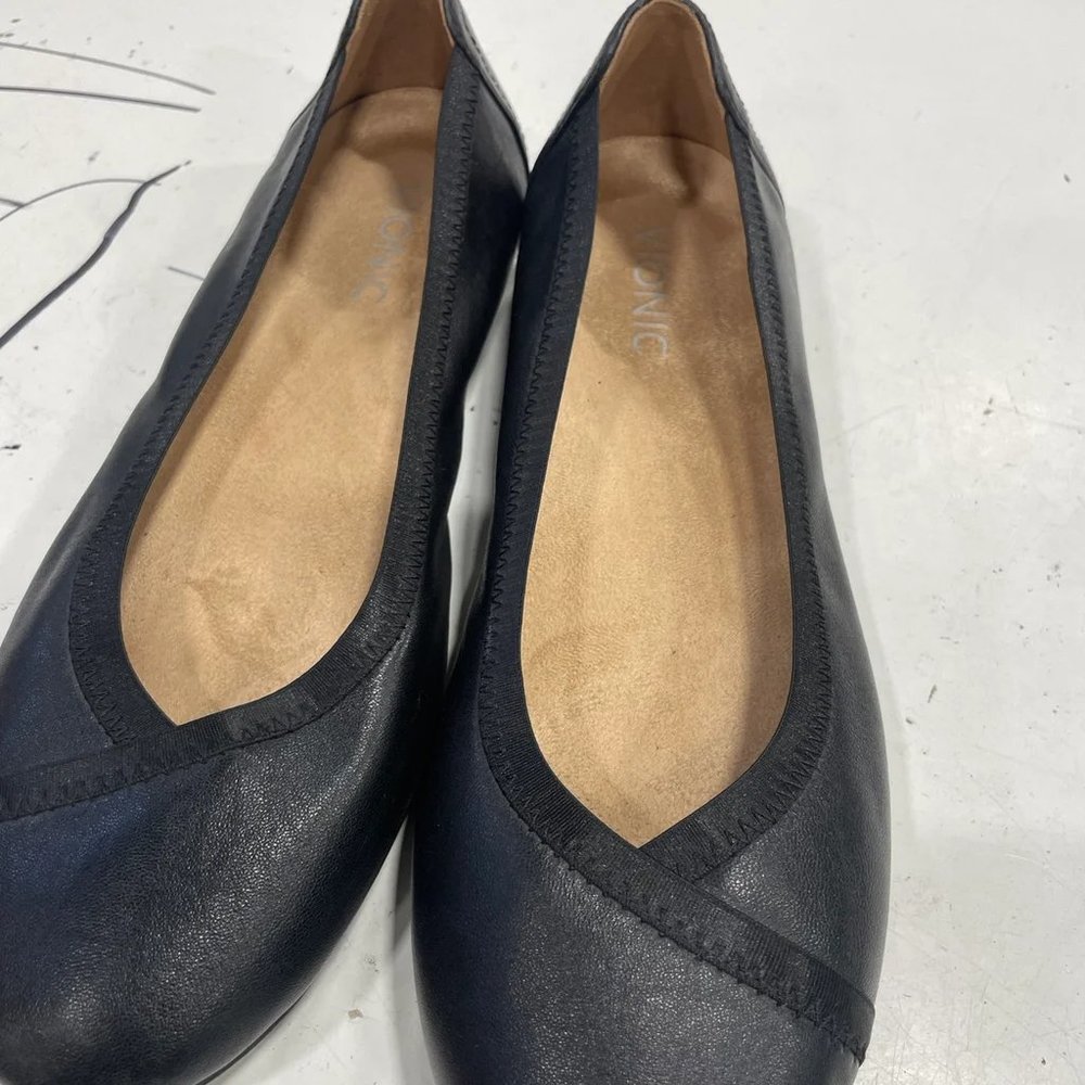 Vionic caroll women's black leather slip on ballet flats shoes size 8